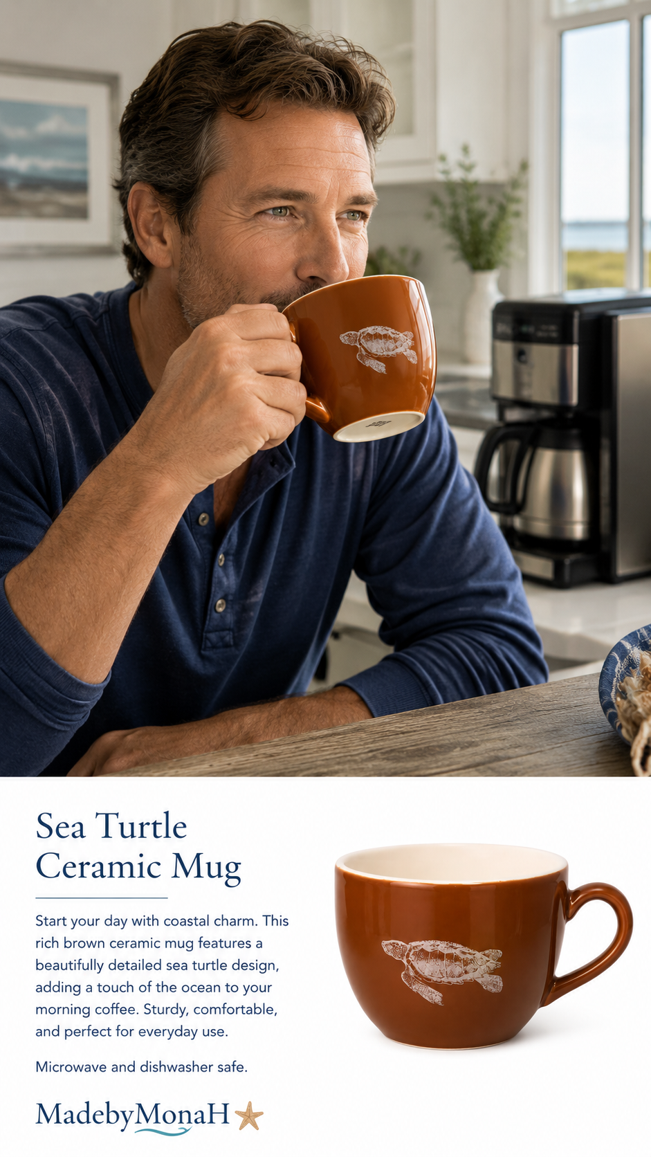 Coastal Sea Turtle Ceramic Mug Set of 2