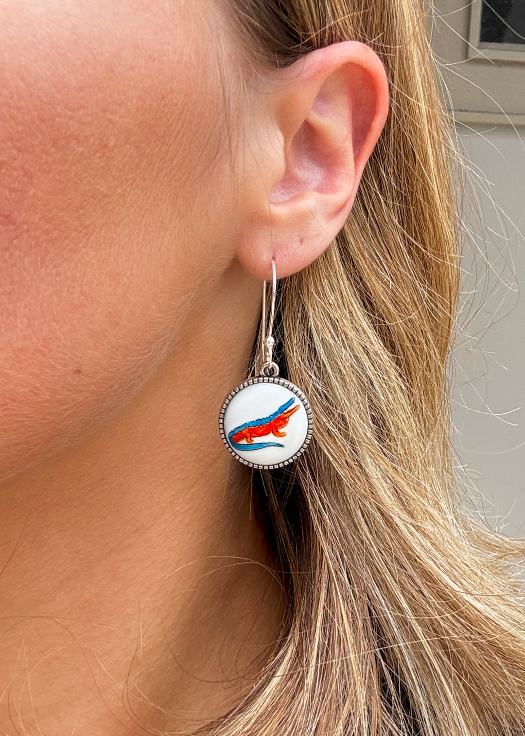 Gator Game Day Silver Dangle Earrings Mascot Jewelry Football
