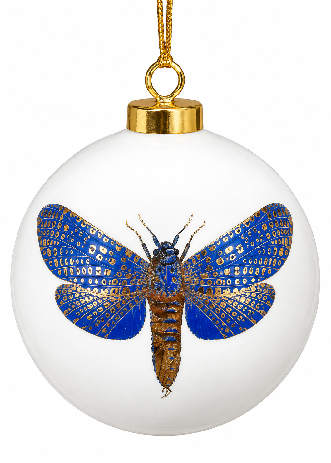 Blue & Gold Christmas Ornament – Hand-Painted Porcelain