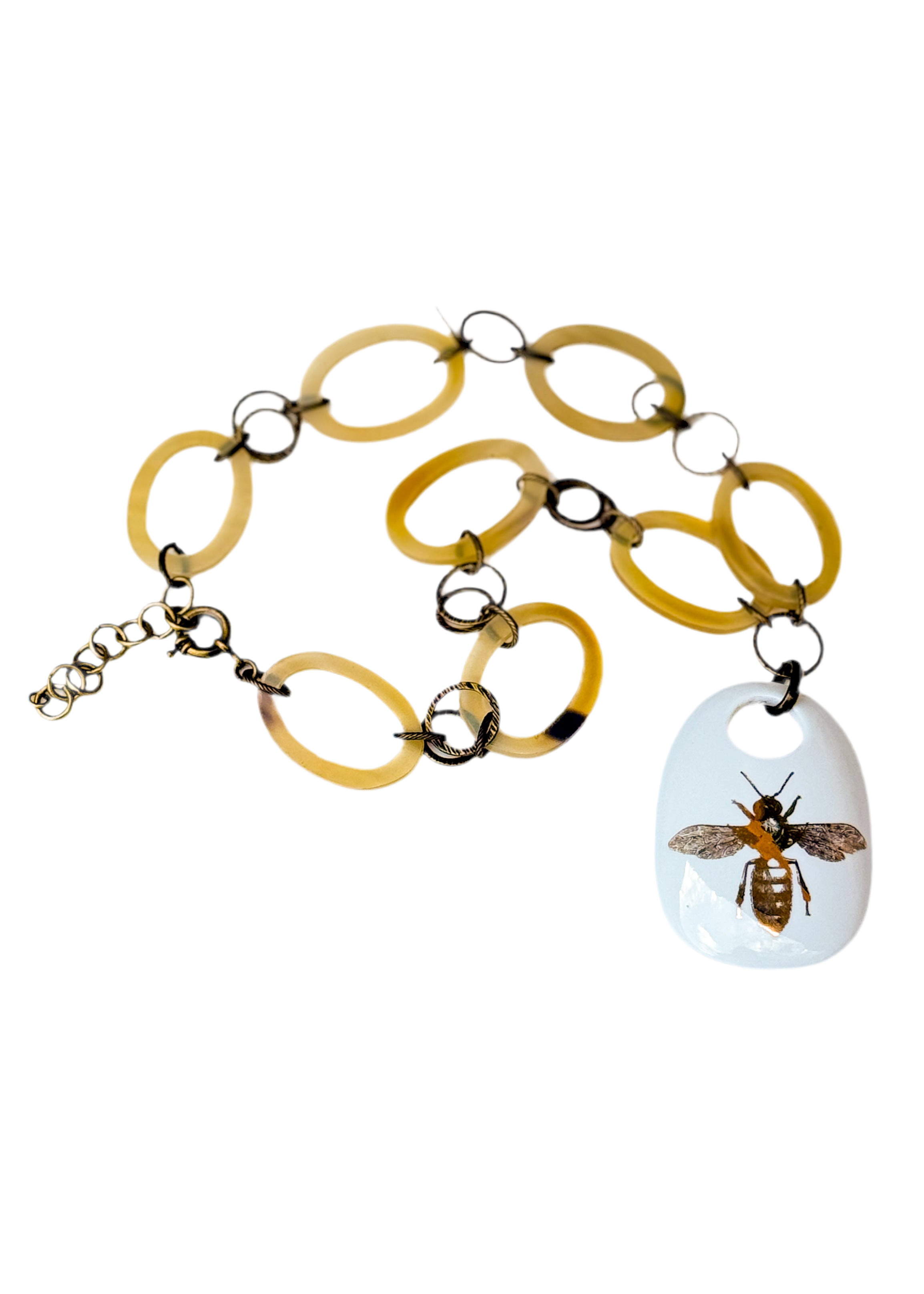 Bee Porcelain Pendant Chain Link Necklace