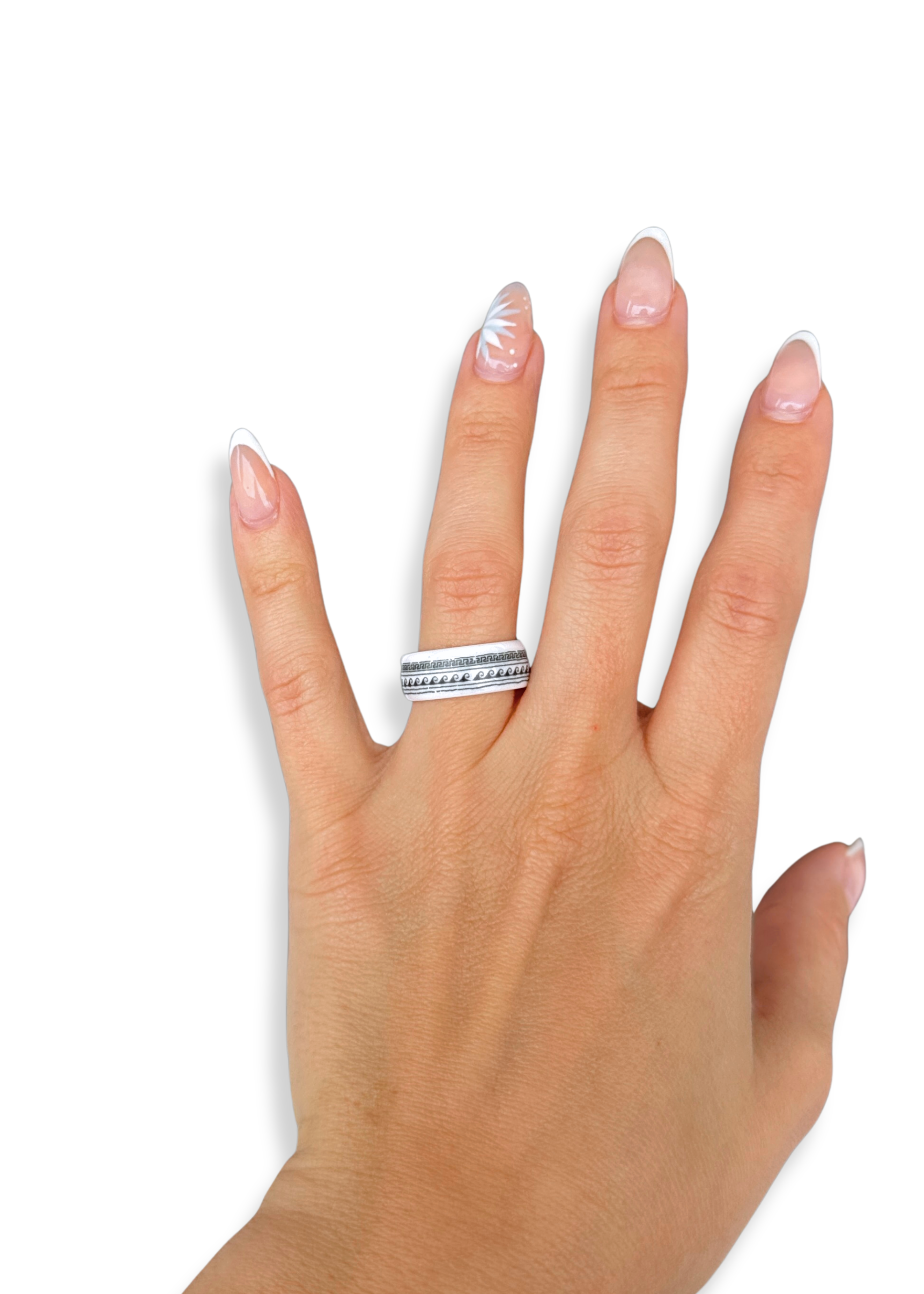 Coastal Tribal Porcelain Ring – Size 7