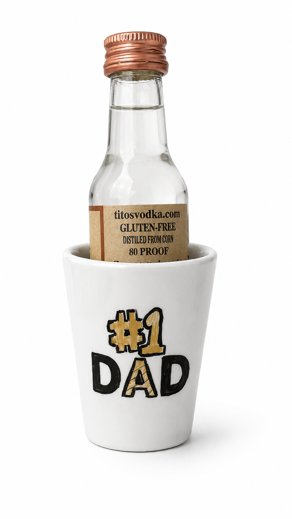 #1 Dad Hand-Painted Porcelain Shot Glass & Mini Bottle Holder Gift