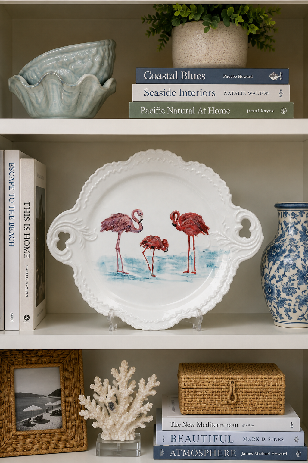 Hand-Painted Flamingo Porcelain Serving Platter