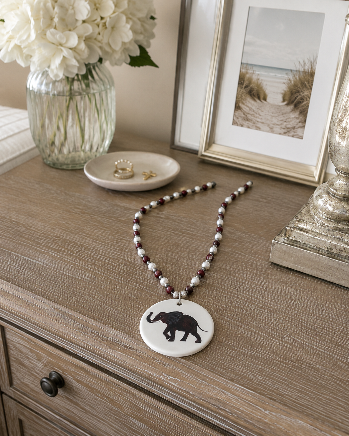 Hand-Painted Alabama Elephant Porcelain Necklace
