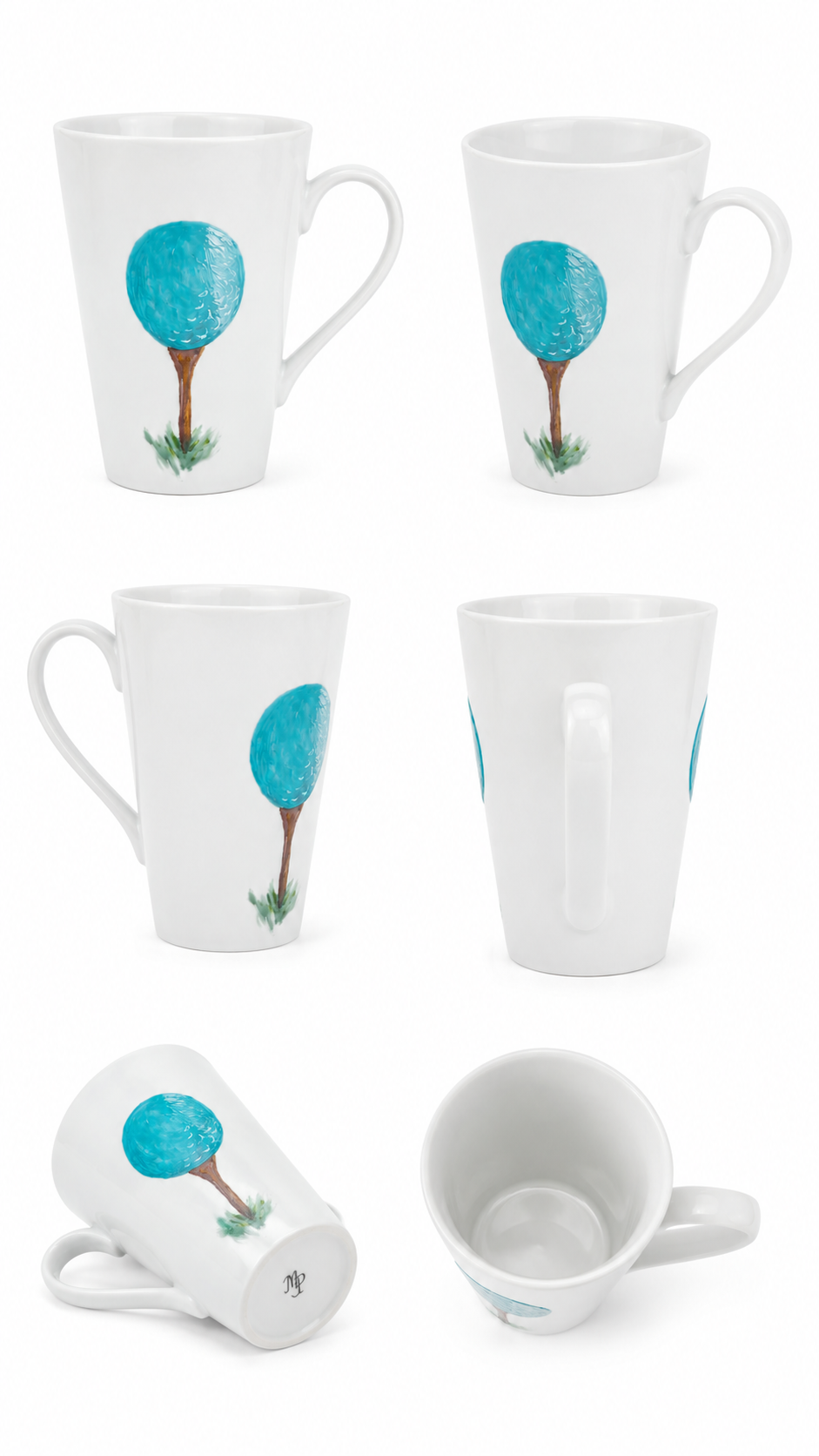 Hand-Painted Turquoise Golf Ball Porcelain Mug
