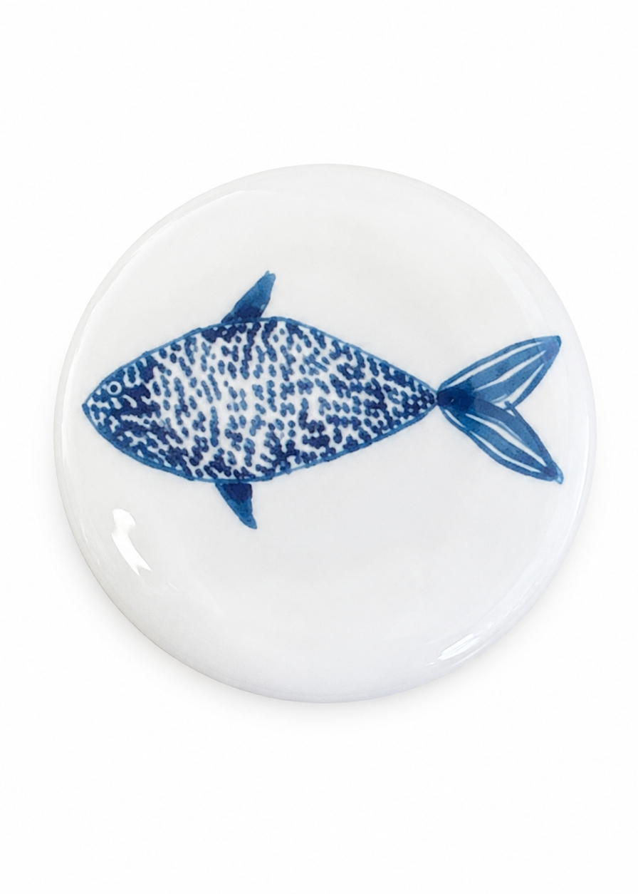 Coastal Fish Porcelain Wine Stopper | Blue Fish Bottle Topper | Coastal Kitchen & Hostess Gift