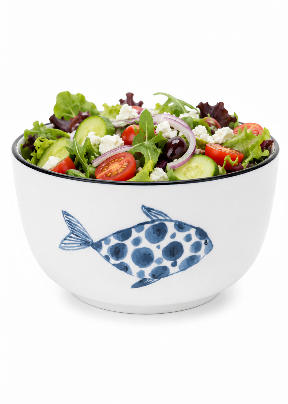 Coastal Fish Porcelain Salad Bowl