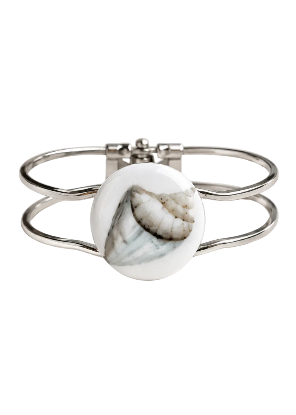 Coastal Seashell Porcelain Clasp Silver Bracelet