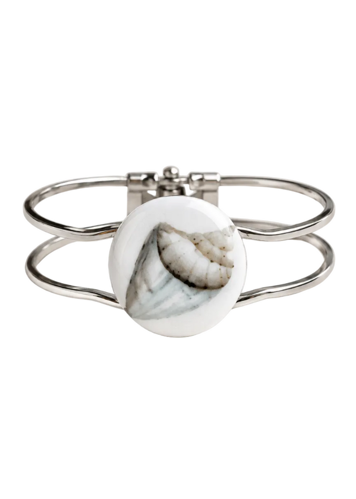 Coastal Seashell Porcelain Clasp Silver Bracelet