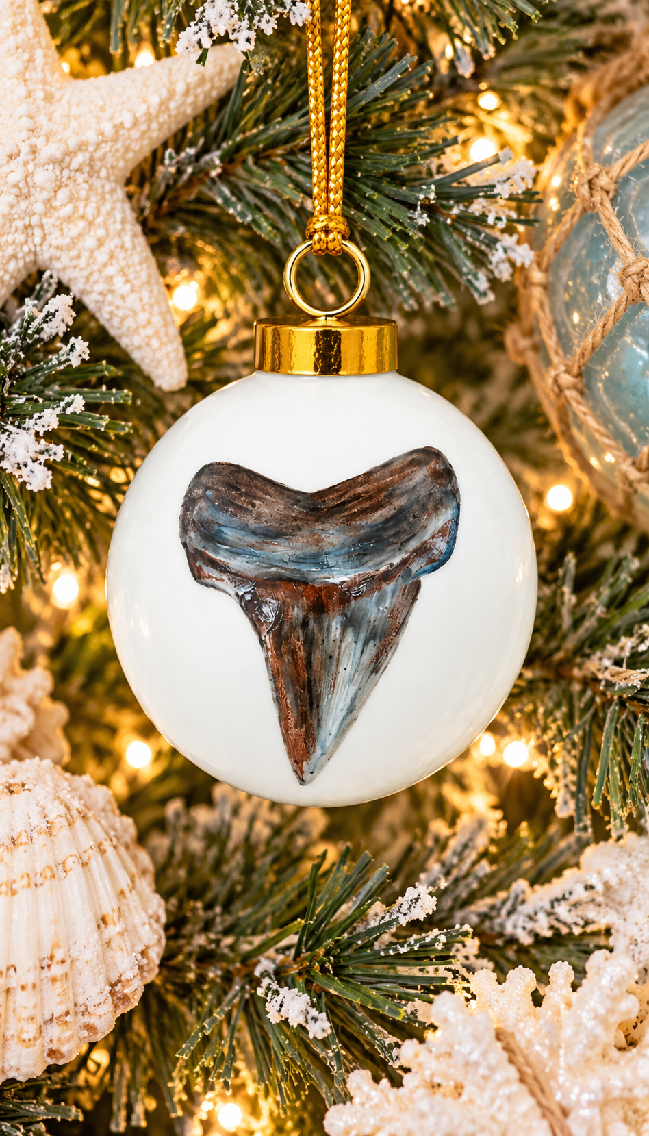 Hand-Painted Shark Tooth Porcelain Christmas Ornament