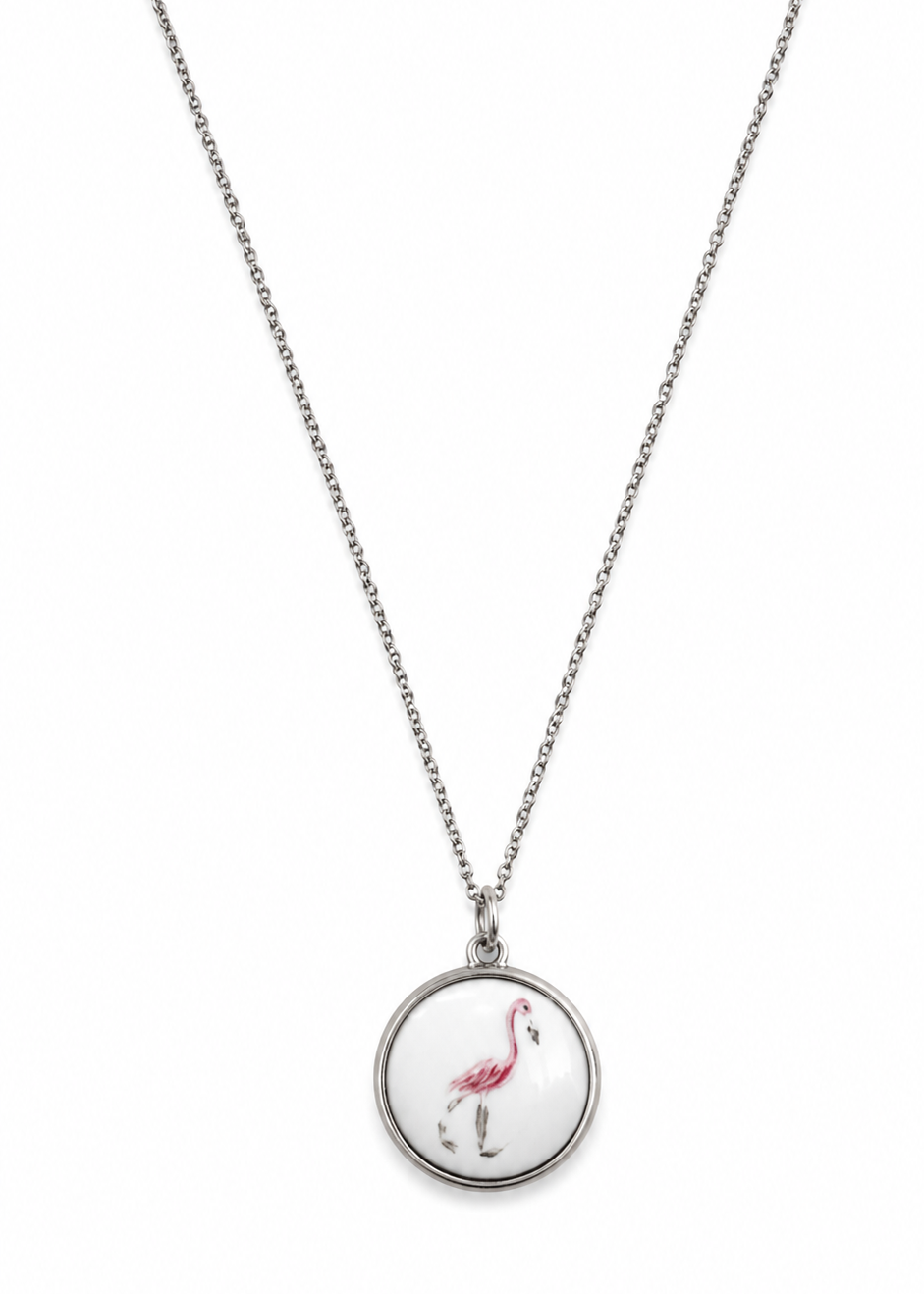 Hand-Painted Pink Flamingo Porcelain Necklace