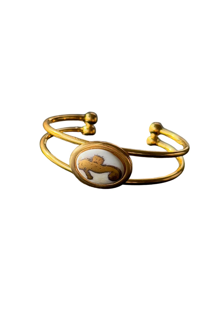 Gold Seahorse Porcelain Pendant Gold Cuff Bracelet