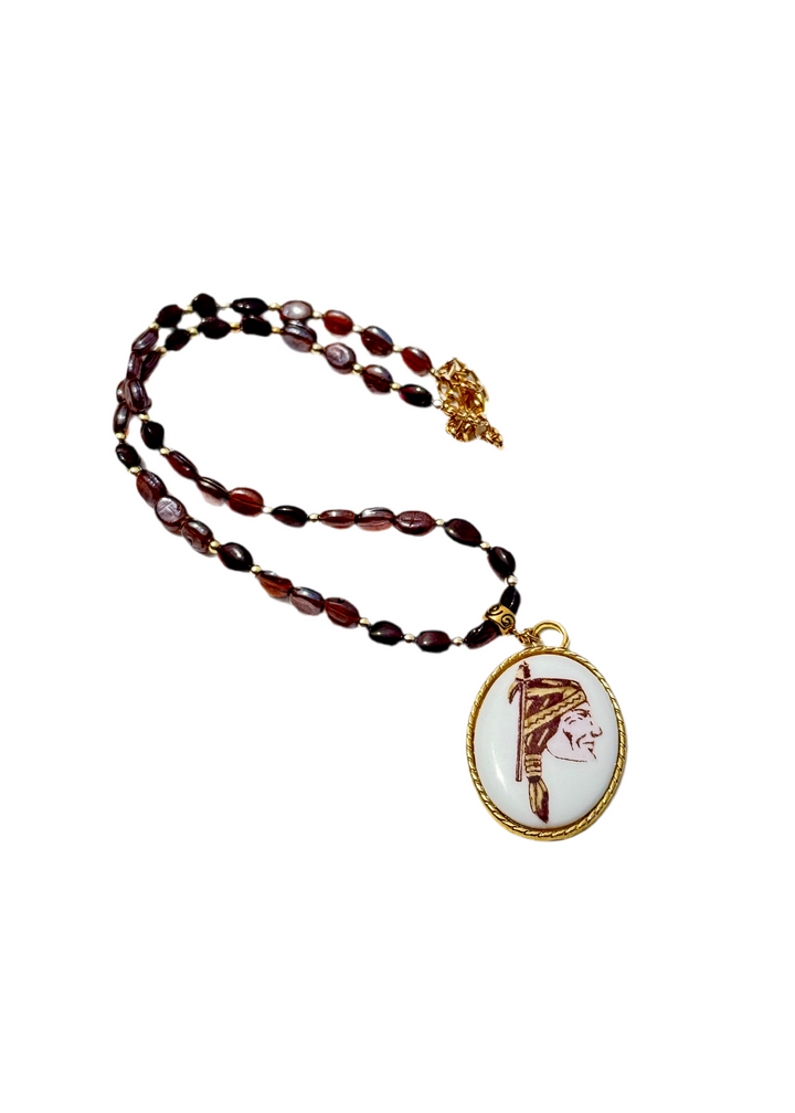 Mascot Game day Beaded Necklace Garnet Gold Bezel Football Game