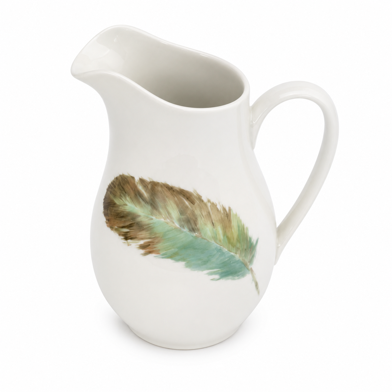 Hand-Painted Feather Porcelain Pitcher – Rustic Farmhouse Serving & Decorative Vase
