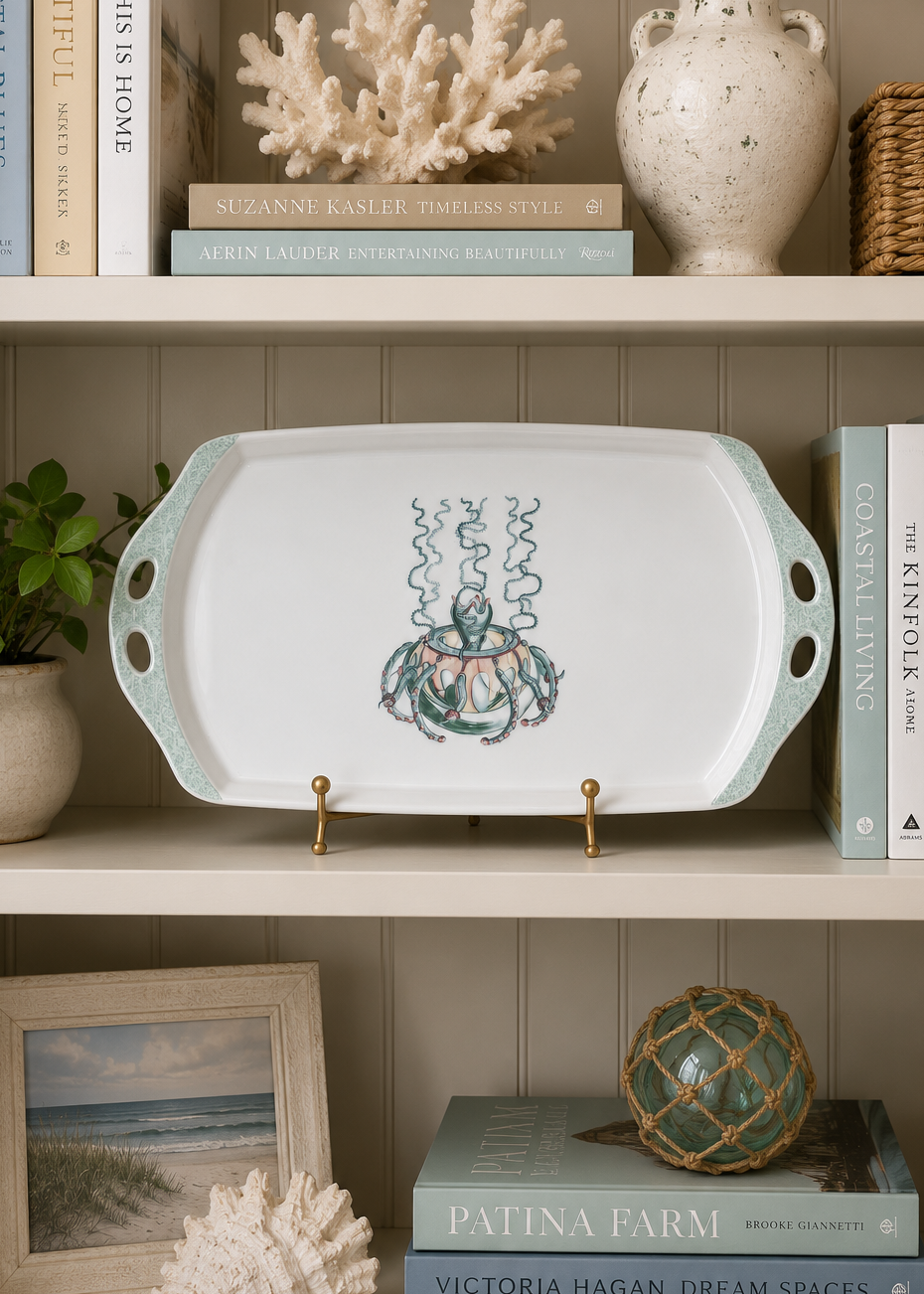 Coastal Octopus Porcelain Serving Platter – Nautical Entertaining Tray