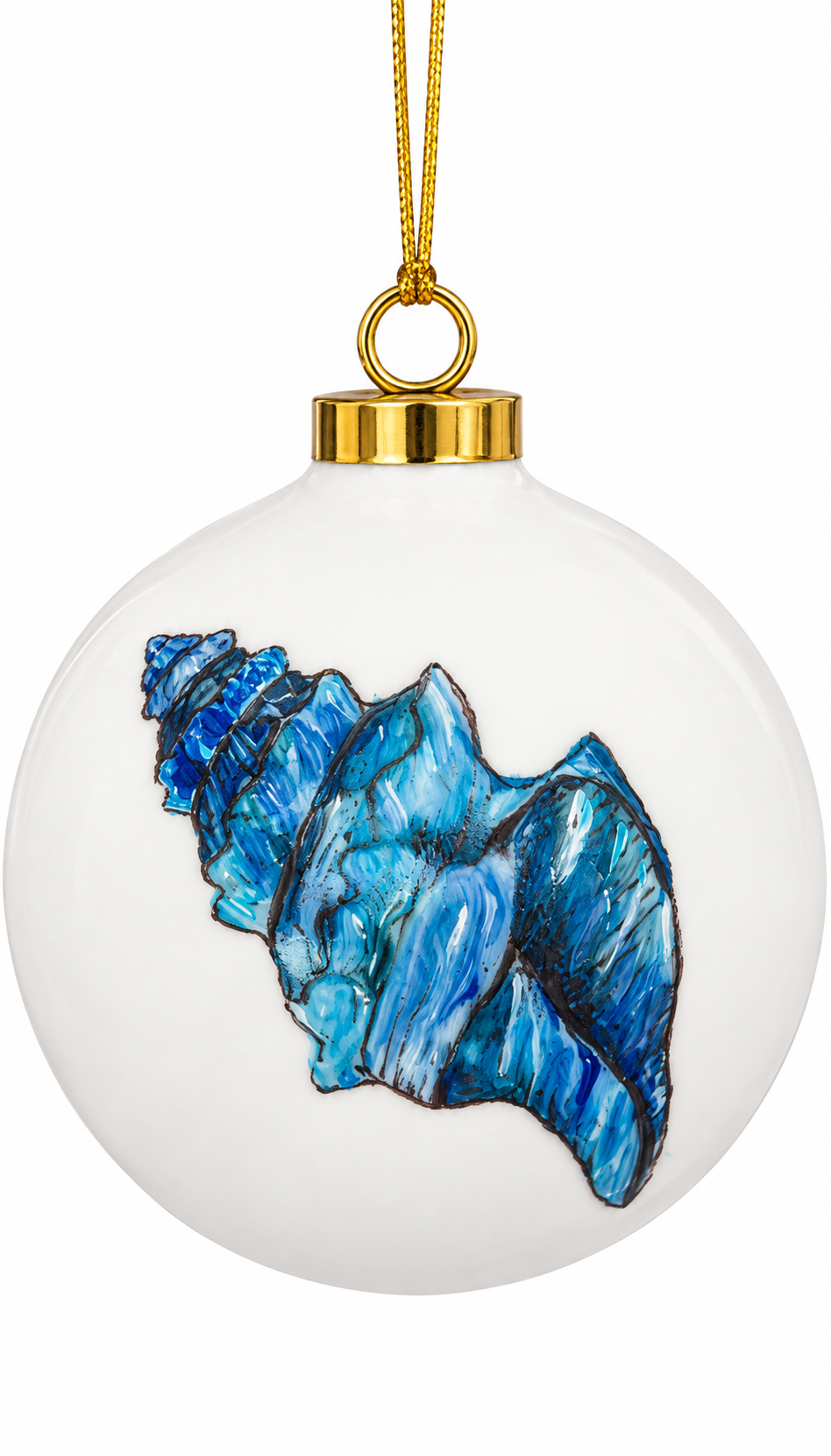 Hand-Painted Seashell Coastal Round Ornament Set of 2