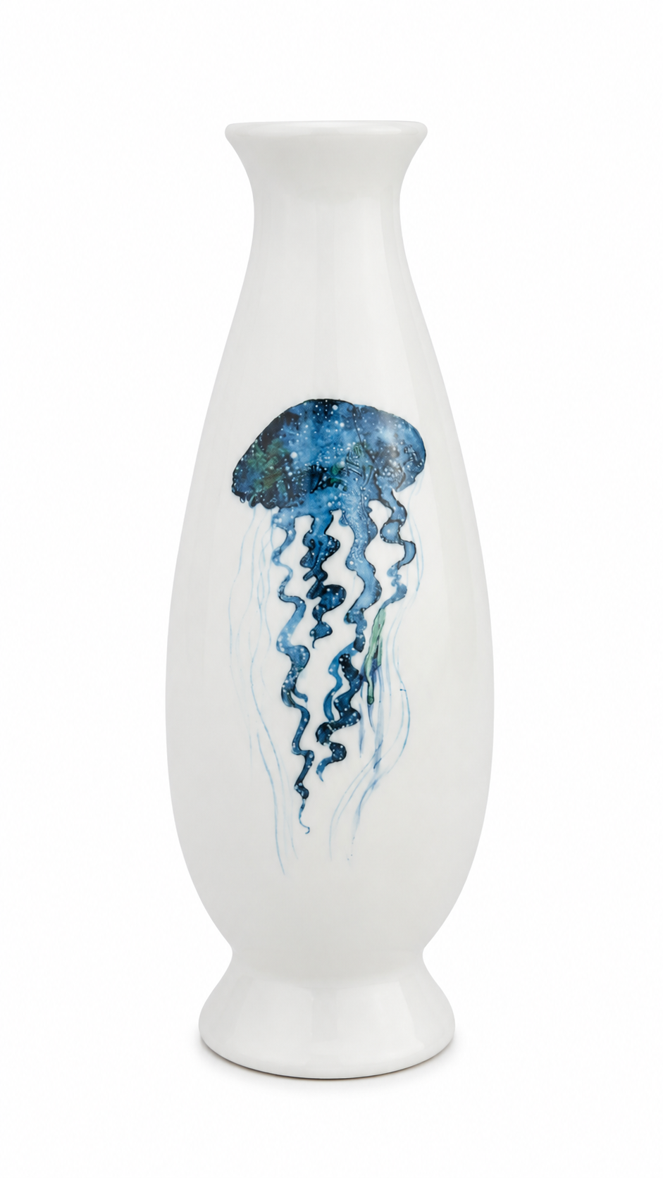 Hand-Painted Blue Jellyfish Porcelain Bud Vase