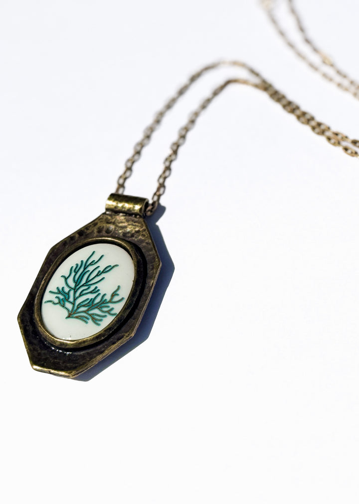 Coral Pendent Necklace Coastal Jewelry Green Coral