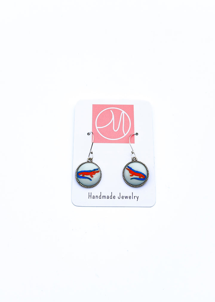 Gator Game Day Silver Dangle Earrings Mascot Jewelry Football