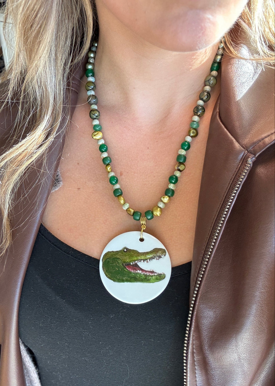 Florida Gator Game Day Green Beaded Necklace