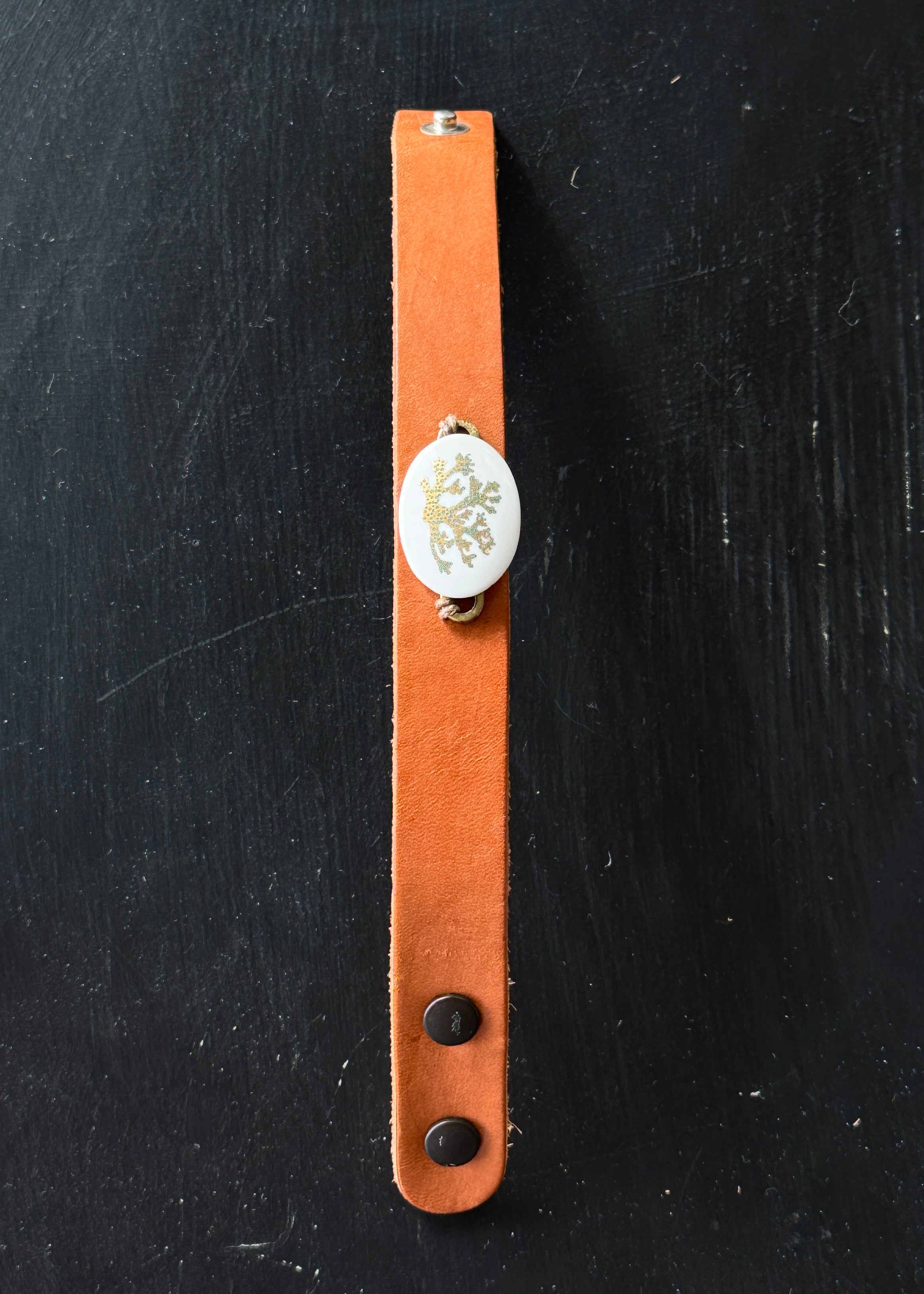 Coastal Coral Pendant on a Leather Wrap Bracelet
