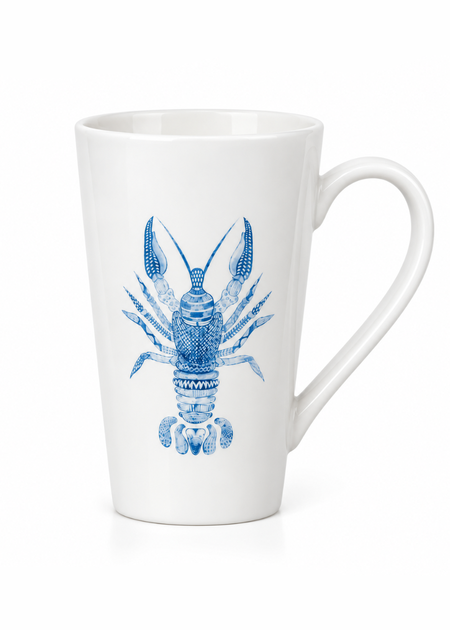 Hand-Painted Blue Lobster Porcelain Mug