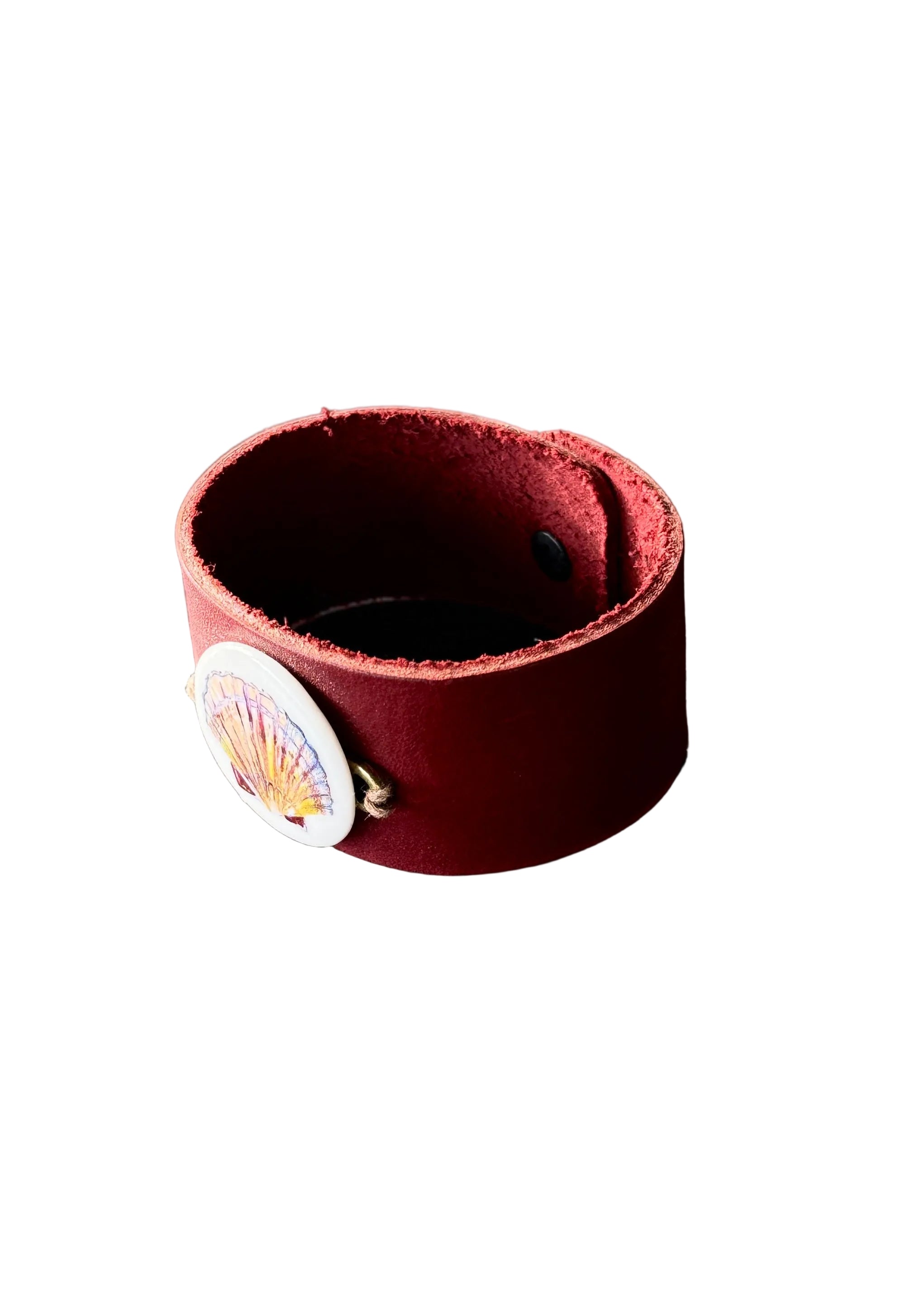 Seashell Porcelain Pendant Leather Wrap Bracelet