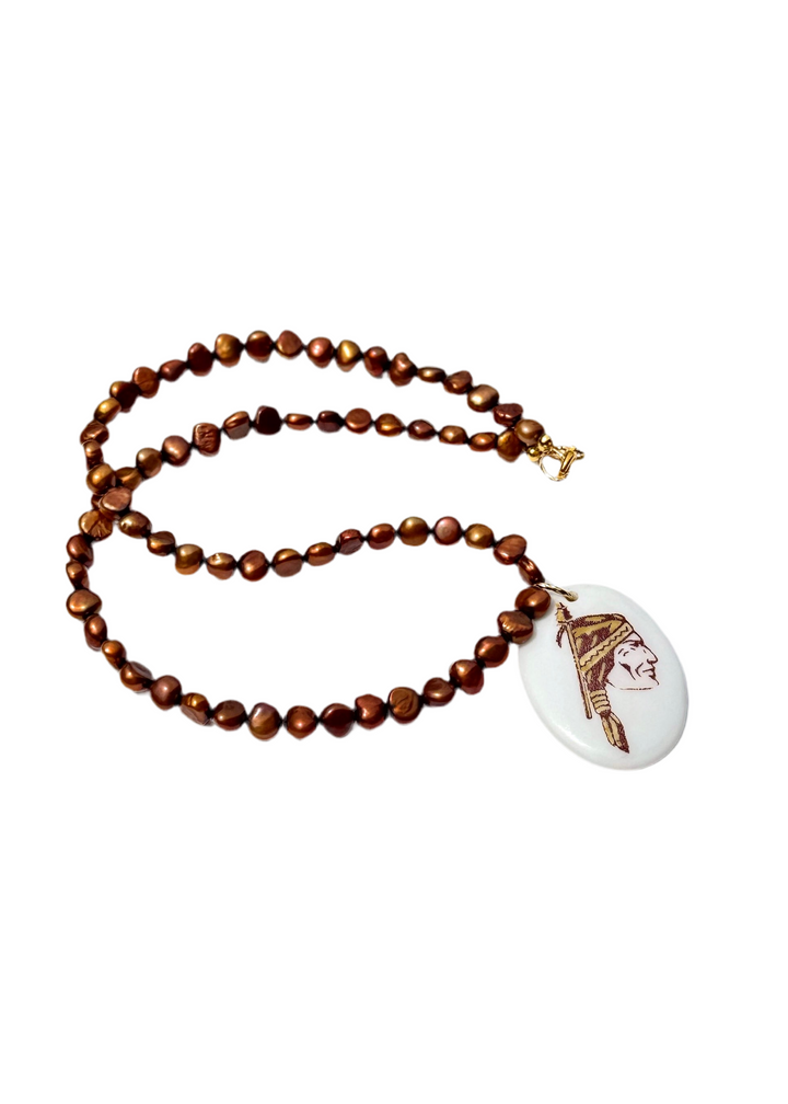 Game day Beaded Necklace Pearl Gold Garnet
