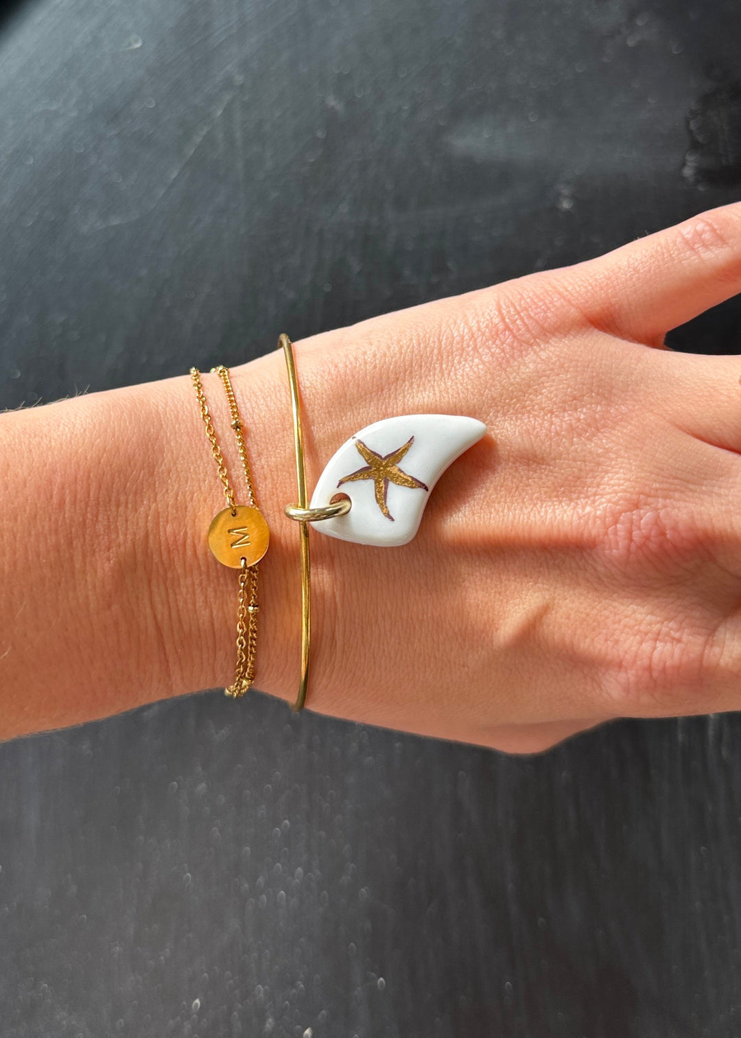 Gold Starfish Porcelain Pendant Gold Bracelet