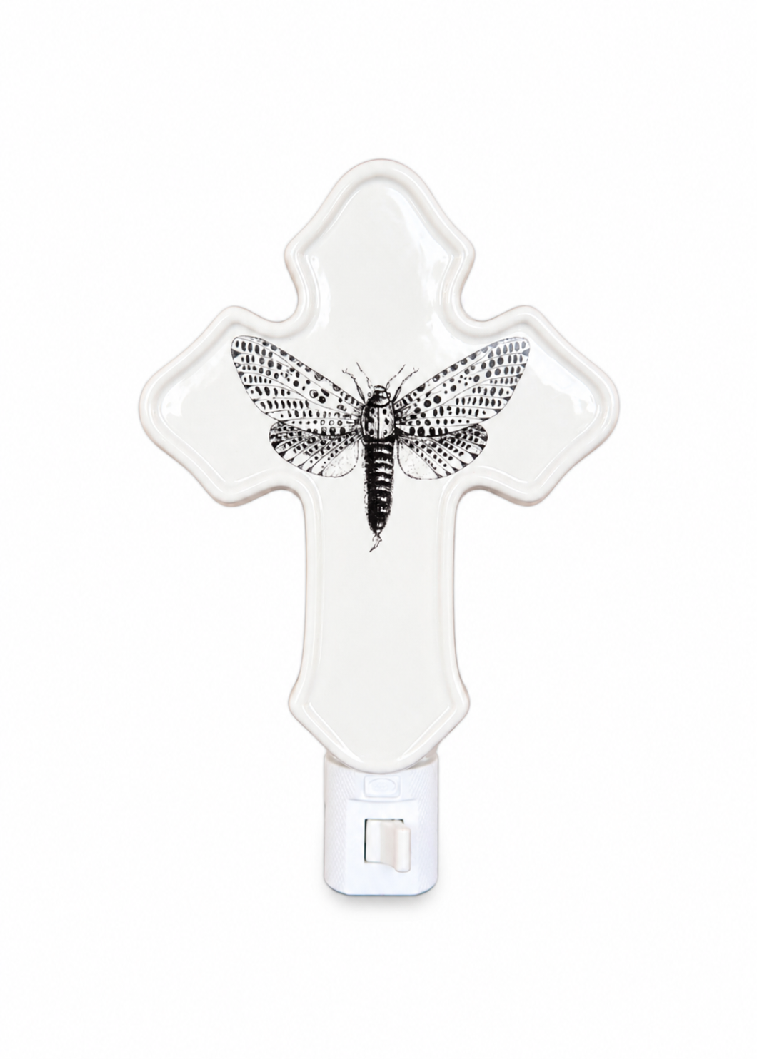 Hand-Painted Moth Porcelain Cross Night Light