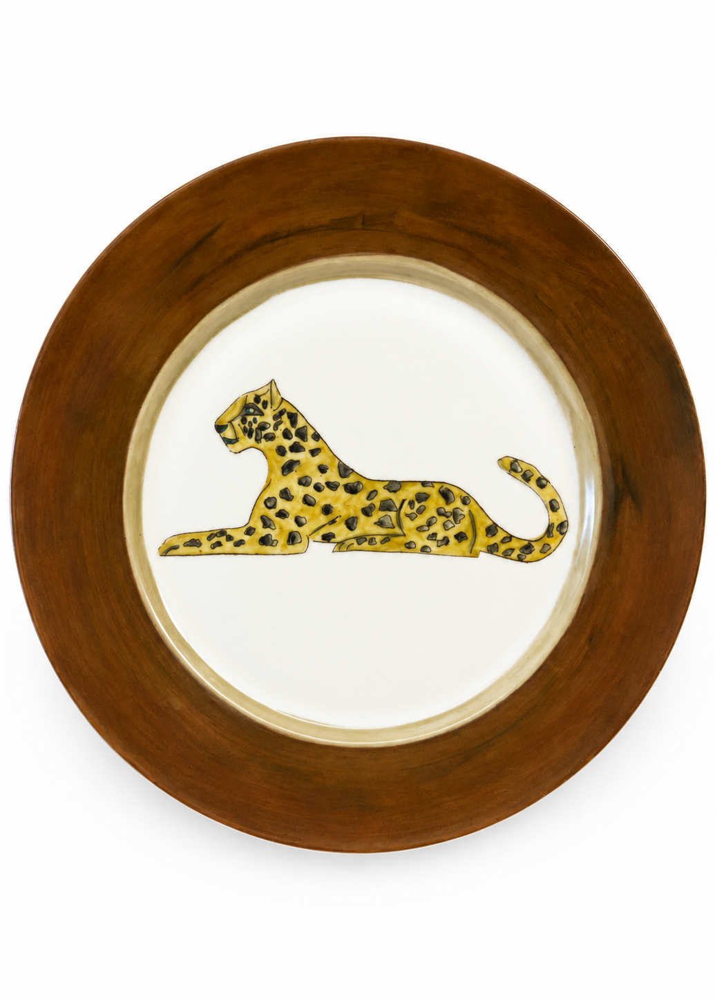 Hand-Painted Porcelain Jaguar Football Season Brown Rim Plate