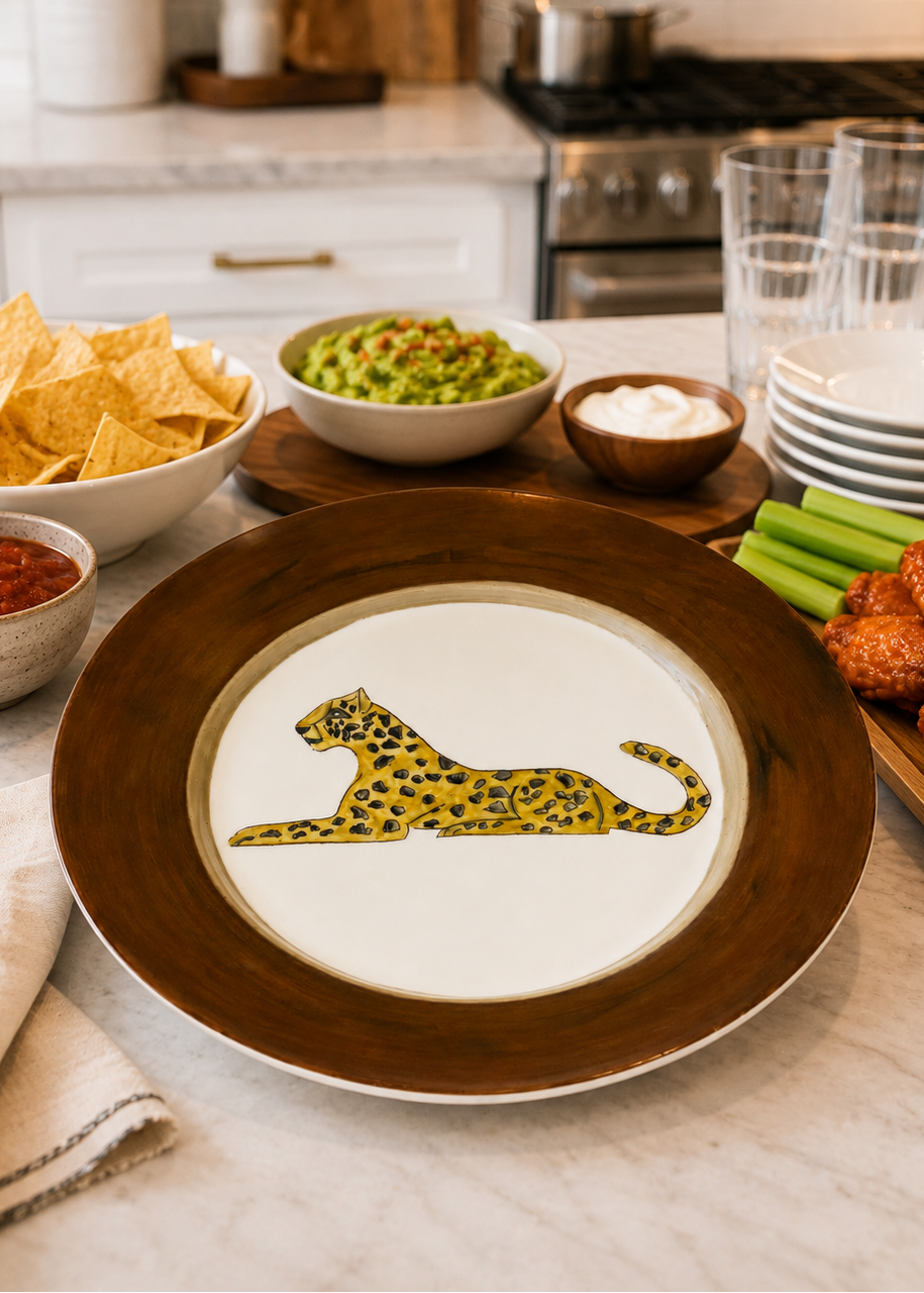 Hand-Painted Porcelain Jaguar Football Season Brown Rim Plate