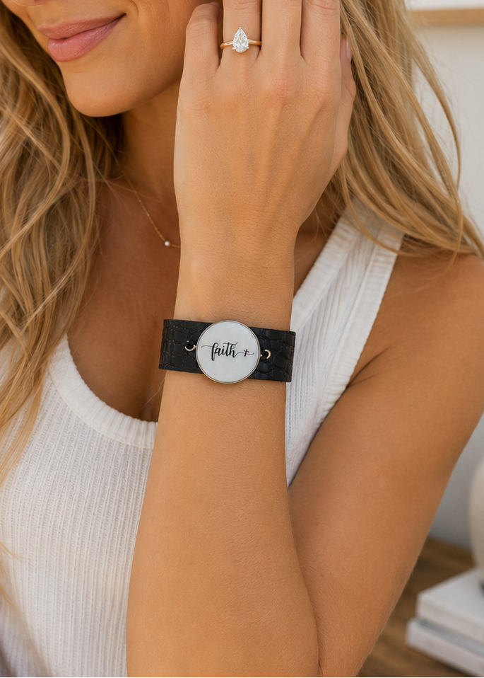 Hand Painted Adjustable Leather Faith Bracelet