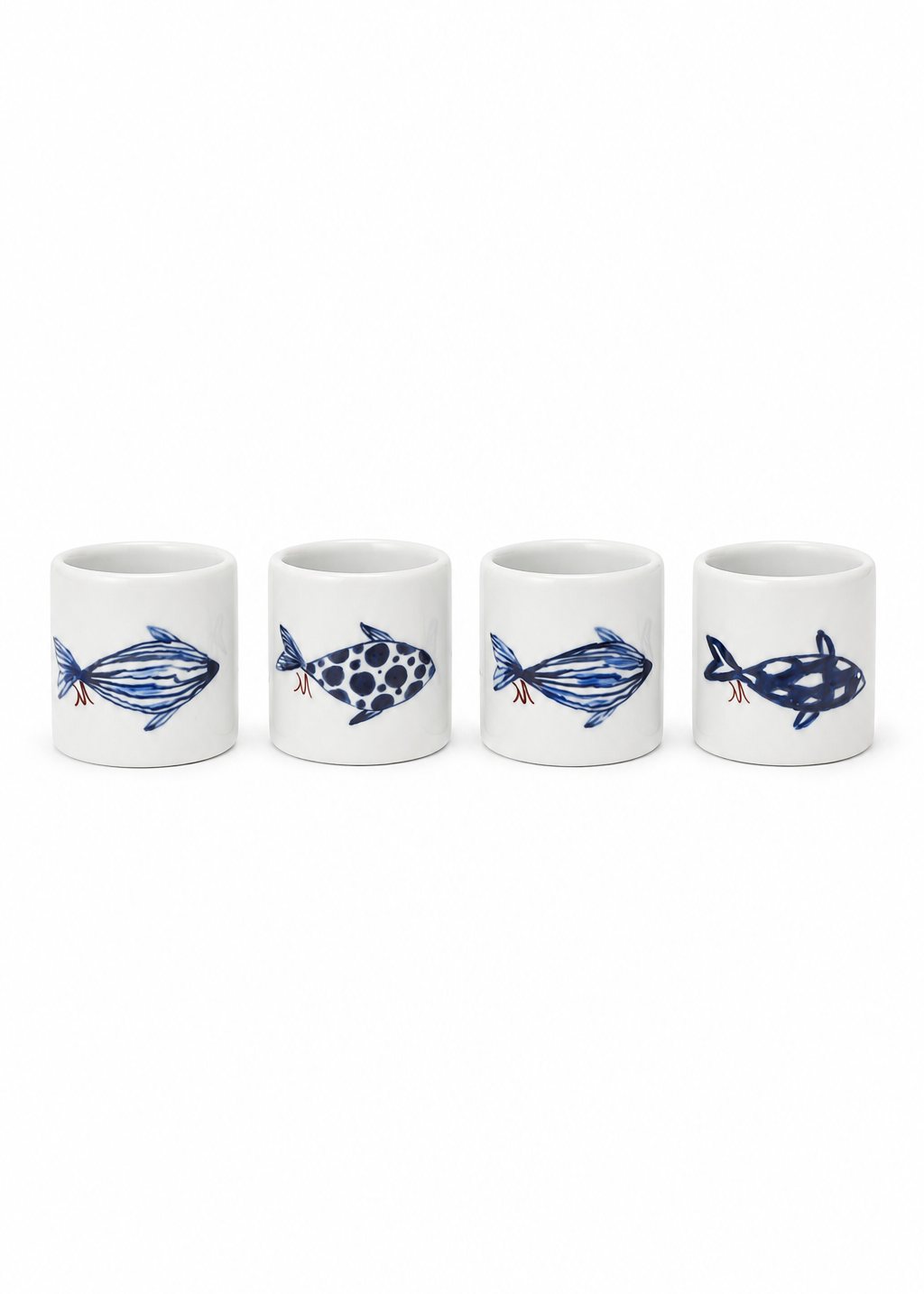 Hand-Painted Porcelain Coastal Fish Napkin Rings – Set of 4