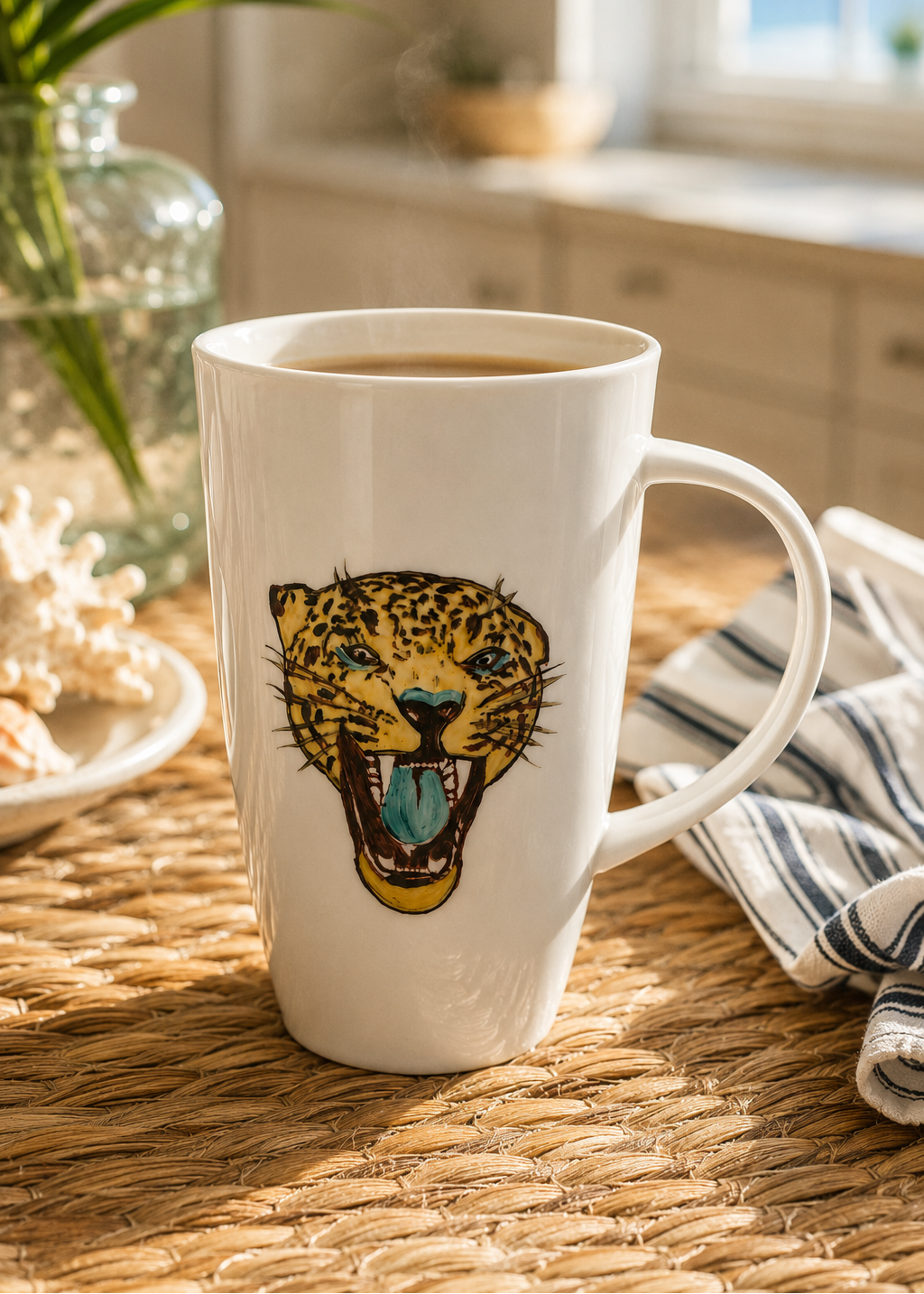 Hand-Painted Jaguar Head Football Season Porcelain Latte Coffee Mug