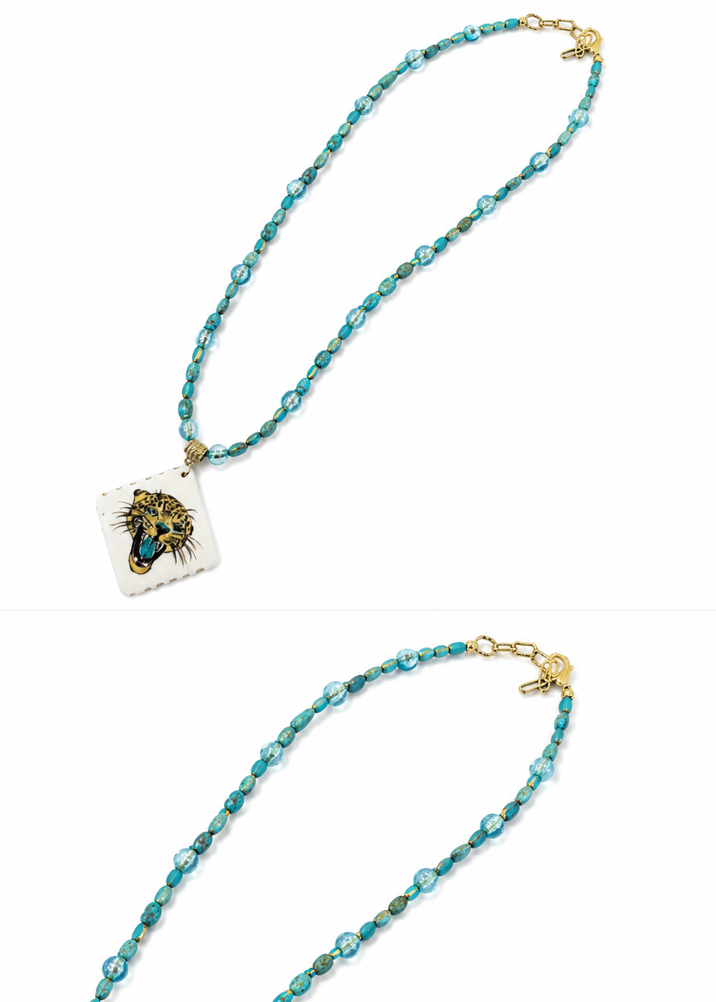 Hand-Painted Teal Beaded Jaguar Football Season Porcelain Pendant Necklace