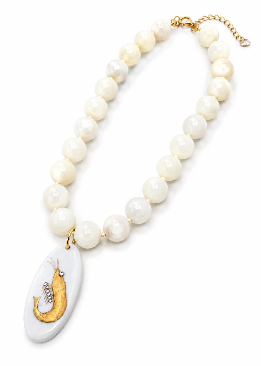 Coastal Golden Shrimp Porcelain Pendant Necklace
