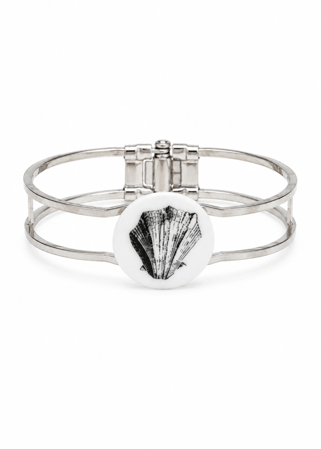 Coastal Scallop Shell Silver Adjustable Cuff Bracelet