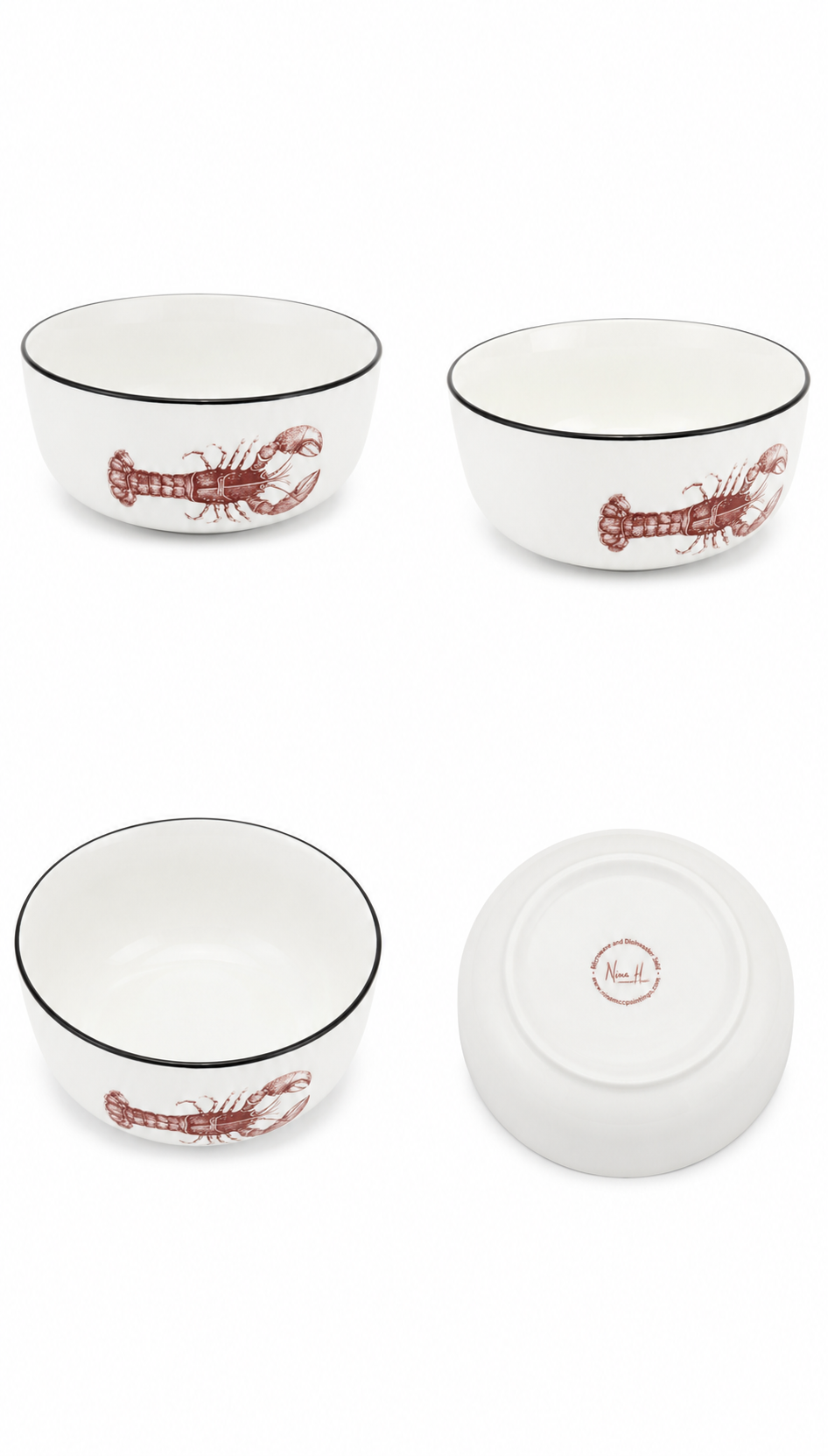 Red Lobster Porcelain Bowl Set – Set of 4