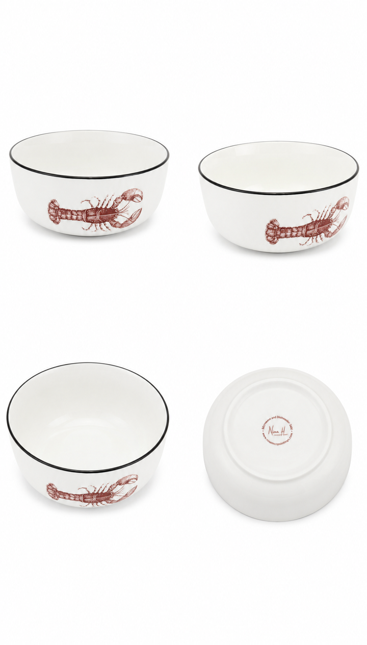 Red Lobster Porcelain Bowl Set – Set of 4