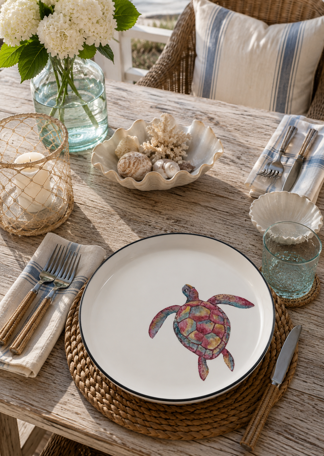 Coastal Rainbow Sea Turtle Porcelain Plate