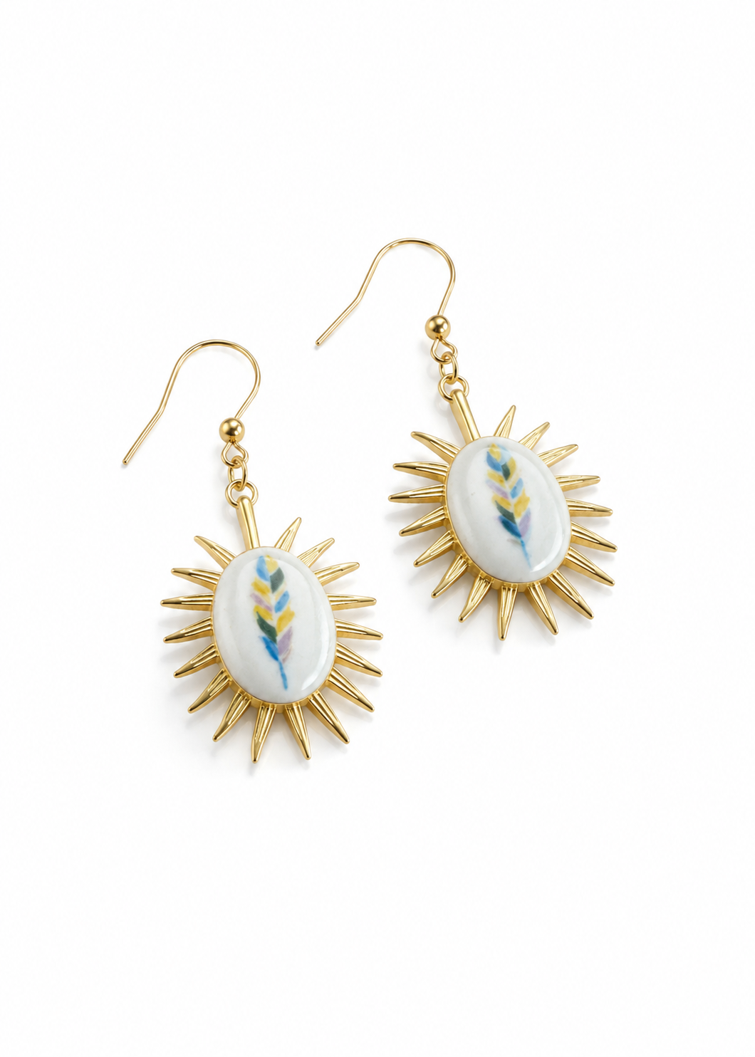 Feather Sunburst Porcelain Earrings