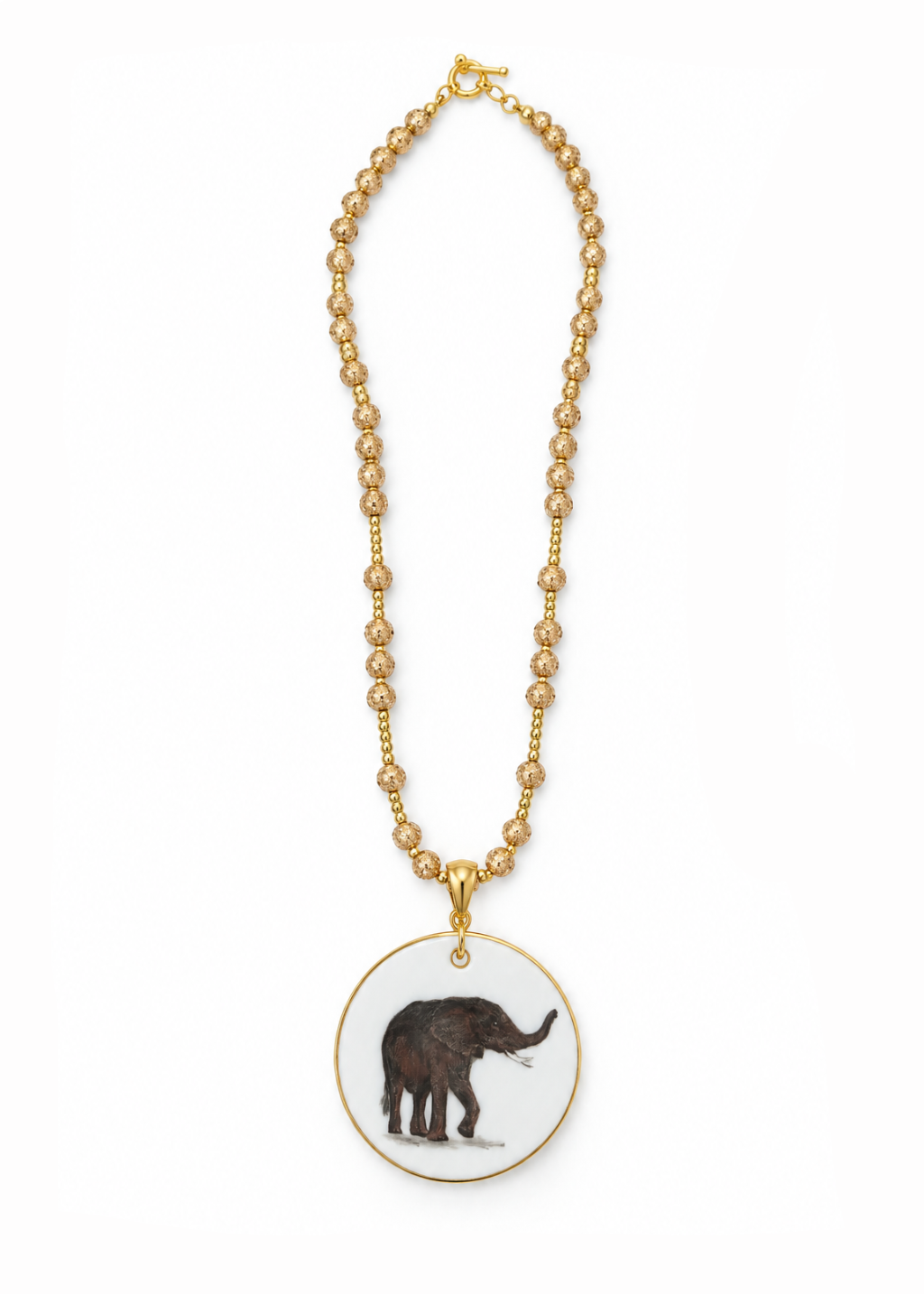 Hand Painted Alabama Elephant Porcelain Pendant Necklace