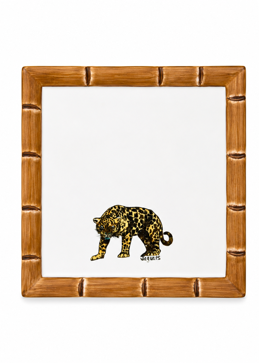Hand Painted Porcelain Jaguar Football Season Square Plate