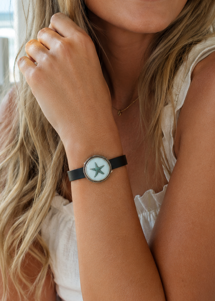 Hand Painted Adjustable Coastal Leather Starfish Bracelet