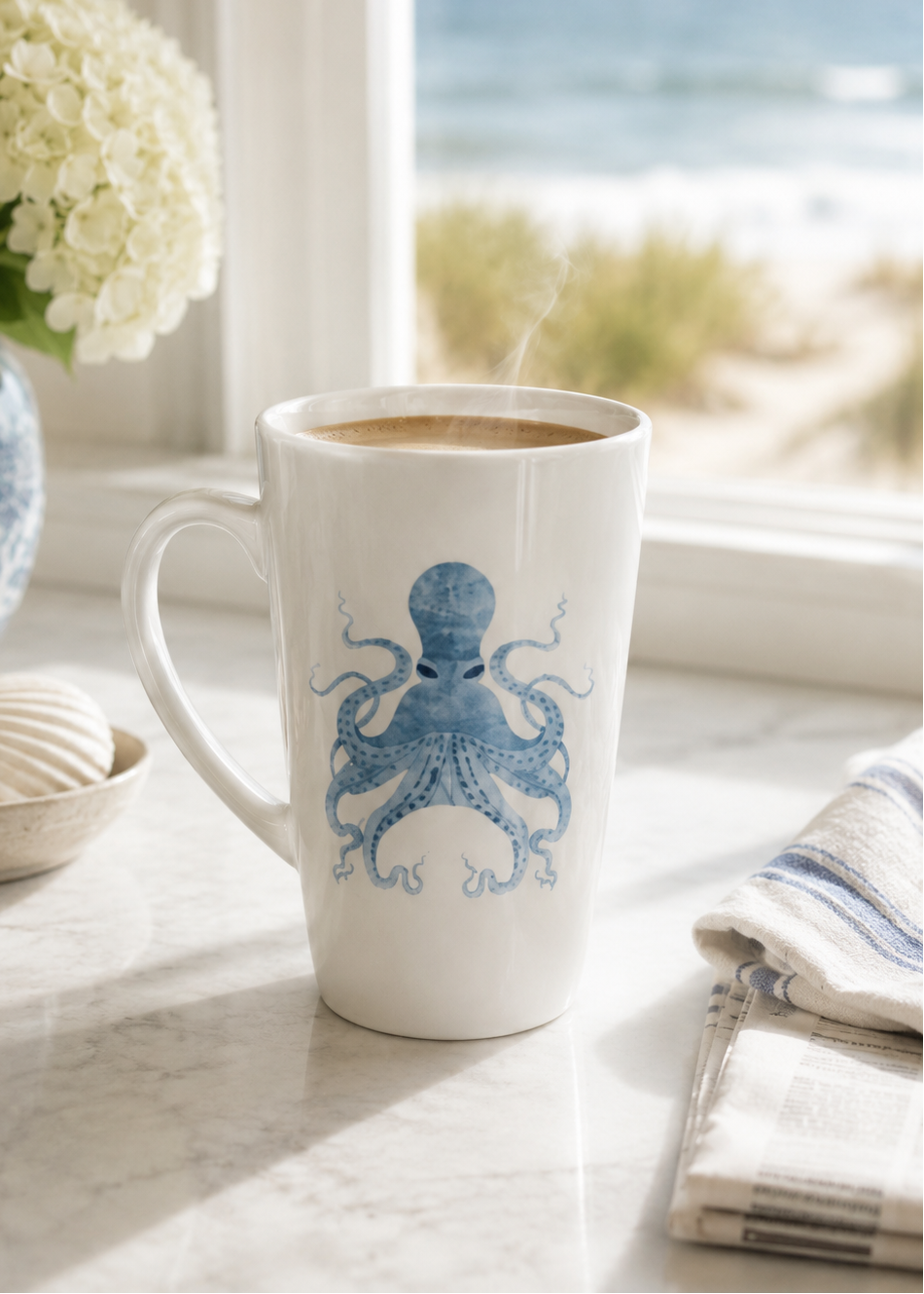 Coastal Blue Octopus Porcelain Coffee Mug