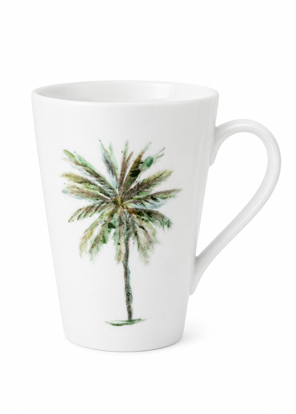 Set of 4 - Hand Painted Coastal Palm Tree Porcelain Coffee Mugs
