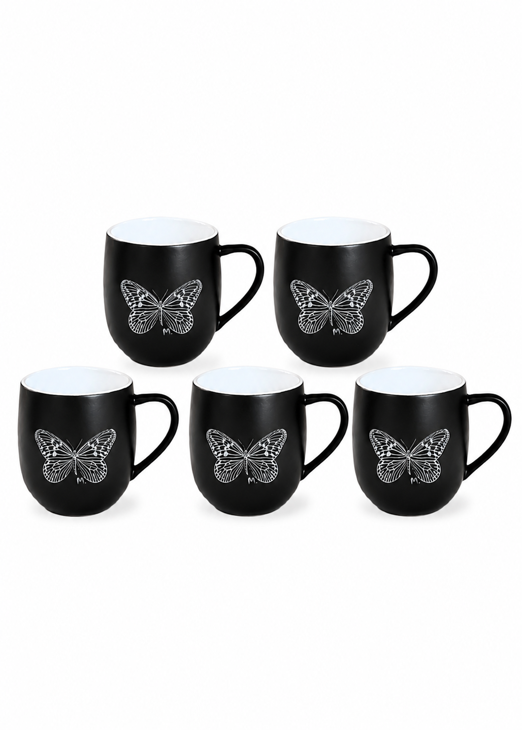 Set of 5 - Butterfly Stoneware Coffee and Tea Mugs