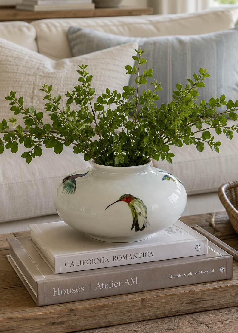 Hand Painted Hummingbird Porcelain Vase