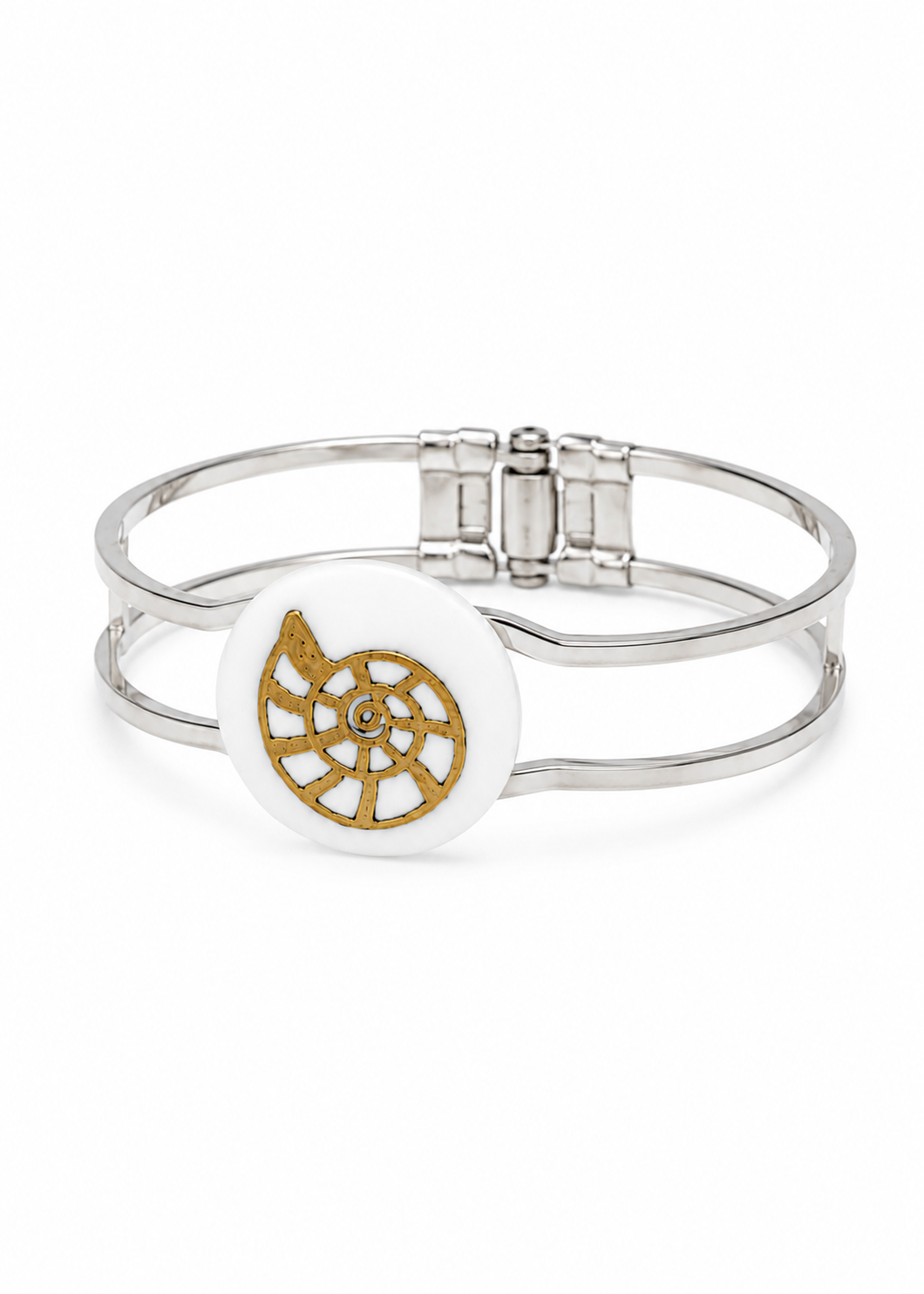 Coastal Gold Seashell Silver Adjustable Cuff Bracelet